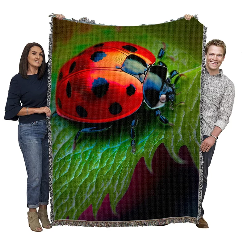 Vibrant Ladybug Illustration Woven Blanket