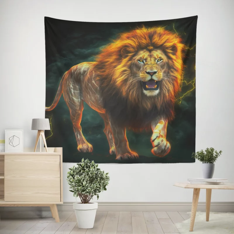 Vibrant Male Lion Artwork Wall Tapestry