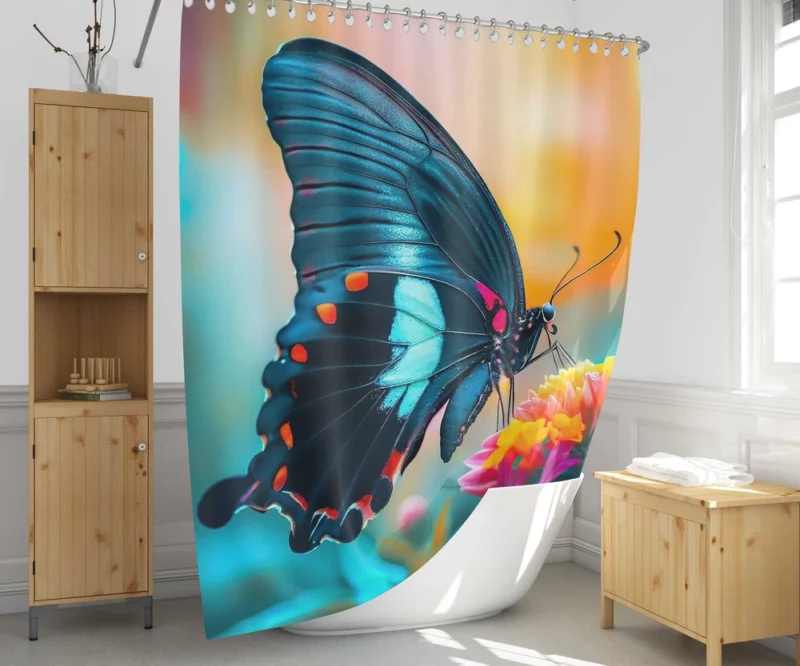 Vibrant Neon Blue Butterfly Shower Curtain 1