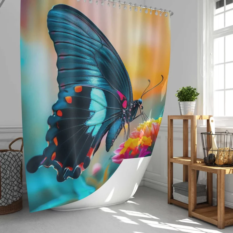 Vibrant Neon Blue Butterfly Shower Curtain