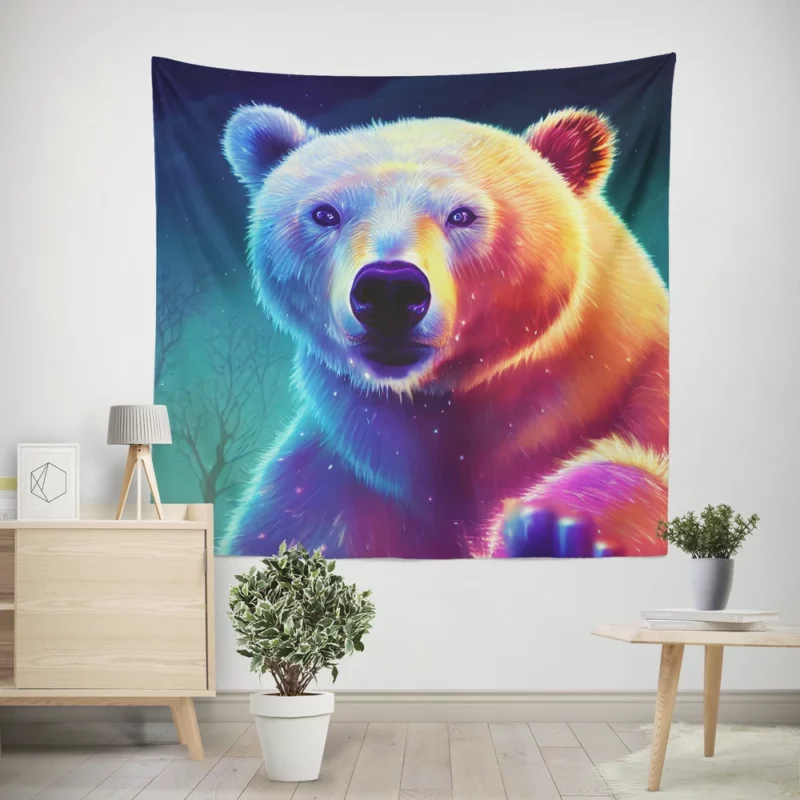 Vibrant Polar Bear Cub Art Wall Tapestry