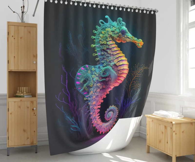 Vibrant Pop Art Seahorse Shower Curtain 1