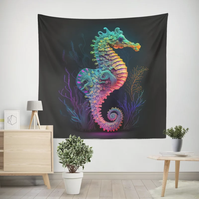Vibrant Pop Art Seahorse Wall Tapestry