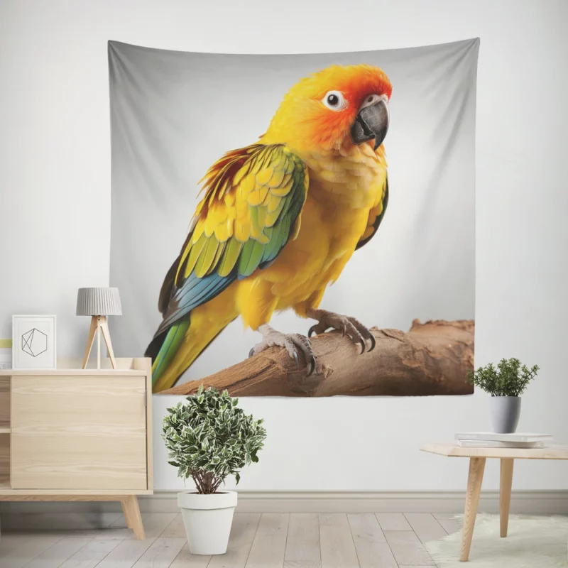 Vibrant Sun Conure Feathers of Radiance Wall Tapestry