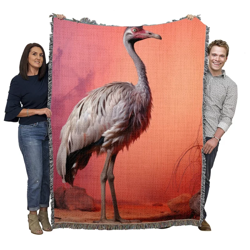 Vigilant Ostrich on Pastel Background Woven Blanket