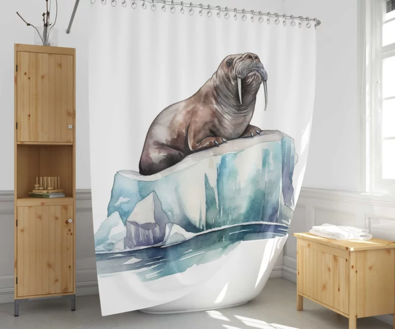 Walrus Sitting on Ice Painting Shower Curtain 1