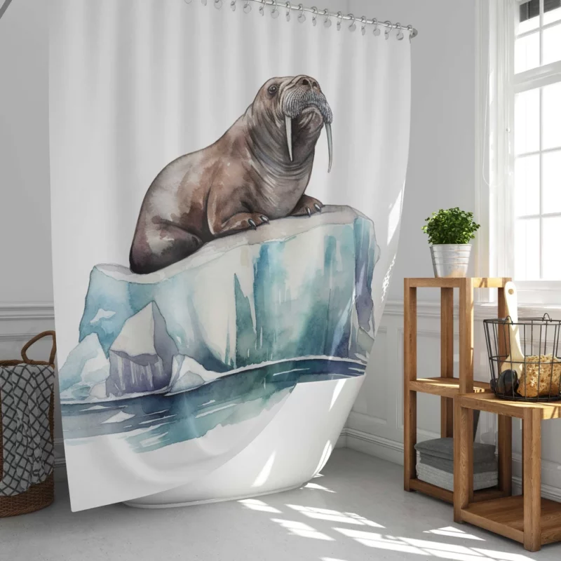 Walrus Sitting on Ice Painting Shower Curtain