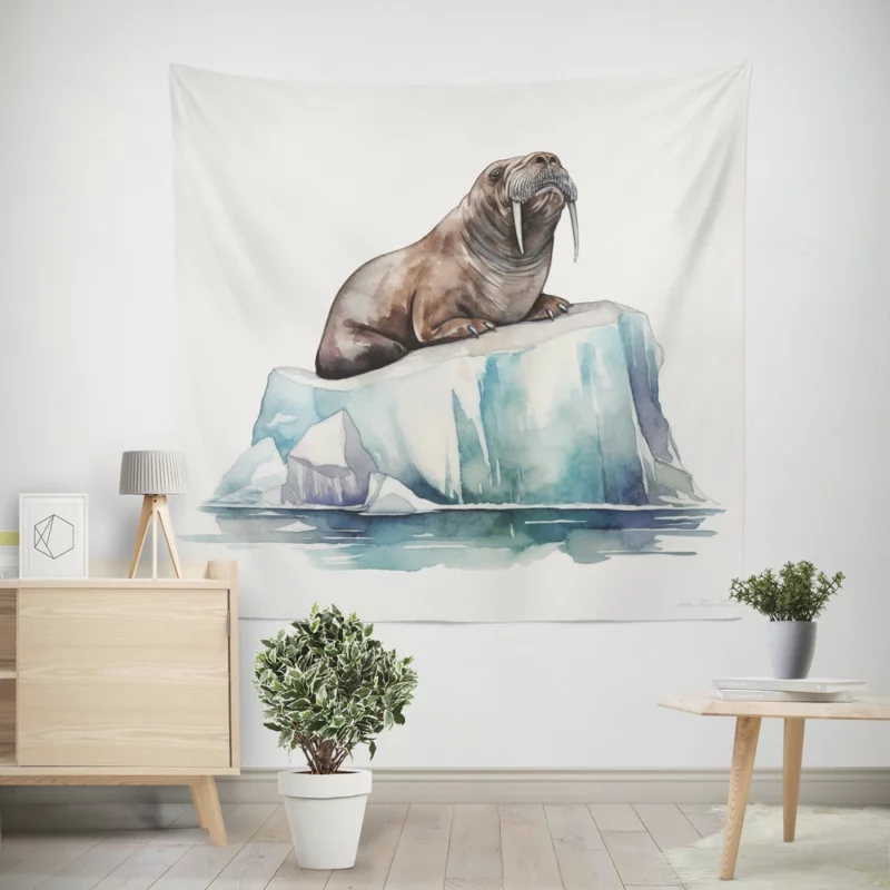 Walrus Sitting on Ice Painting Wall Tapestry