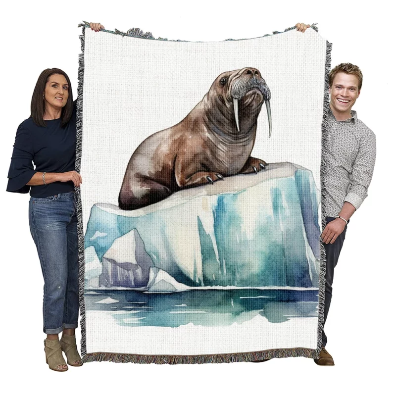 Walrus Sitting on Ice Painting Woven Blanket