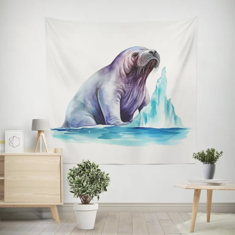 Walrus Watercolor Painting Wall Tapestry