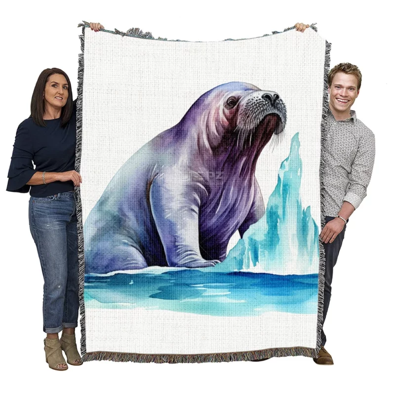 Walrus Watercolor Painting Woven Blanket