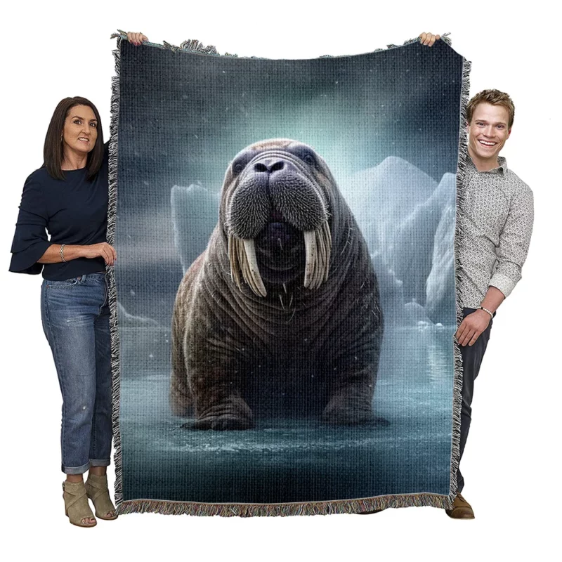 Walrus With Large Tusks Woven Blanket