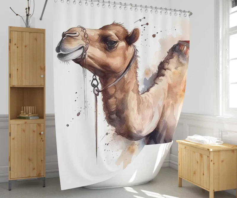 Watercolor Camel Illustration Shower Curtain 1