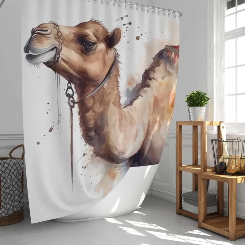 Watercolor Camel Illustration Shower Curtain