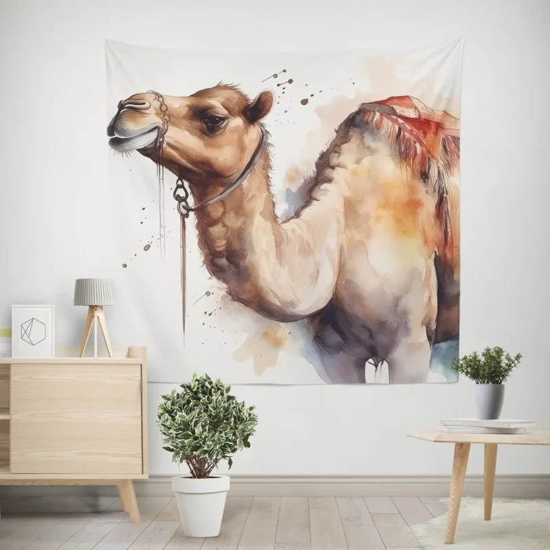 Watercolor Camel Illustration Wall Tapestry