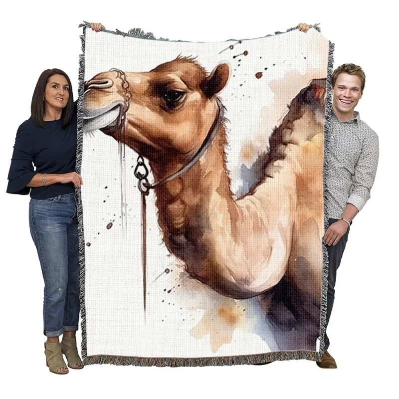 Watercolor Camel Illustration Woven Blanket