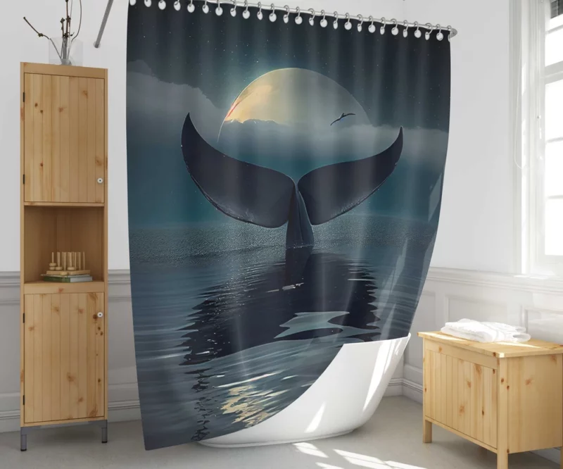 Whale Tail at Night Shower Curtain 1