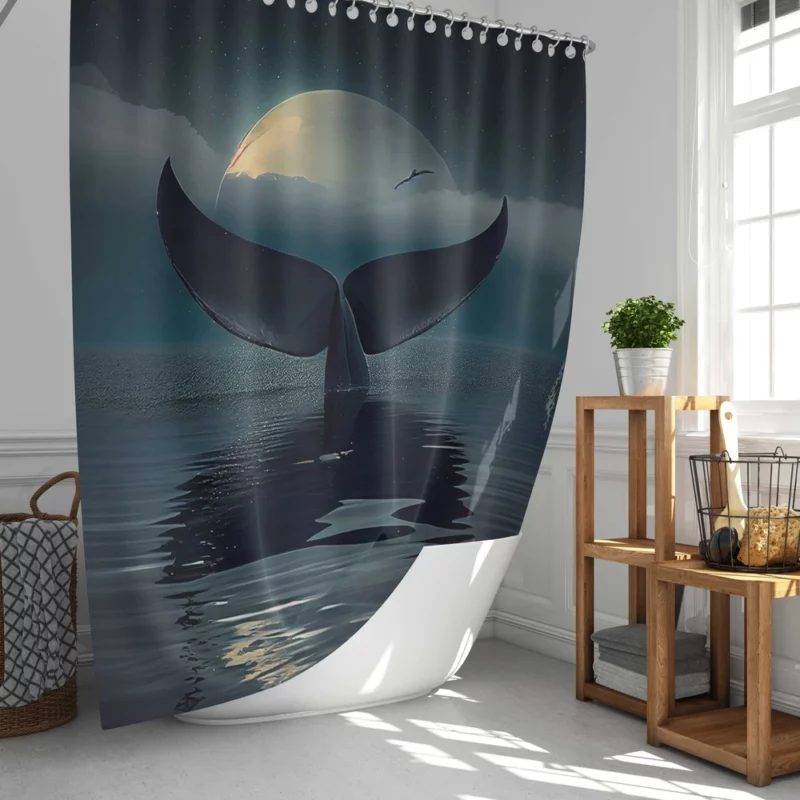 Whale Tail at Night Shower Curtain