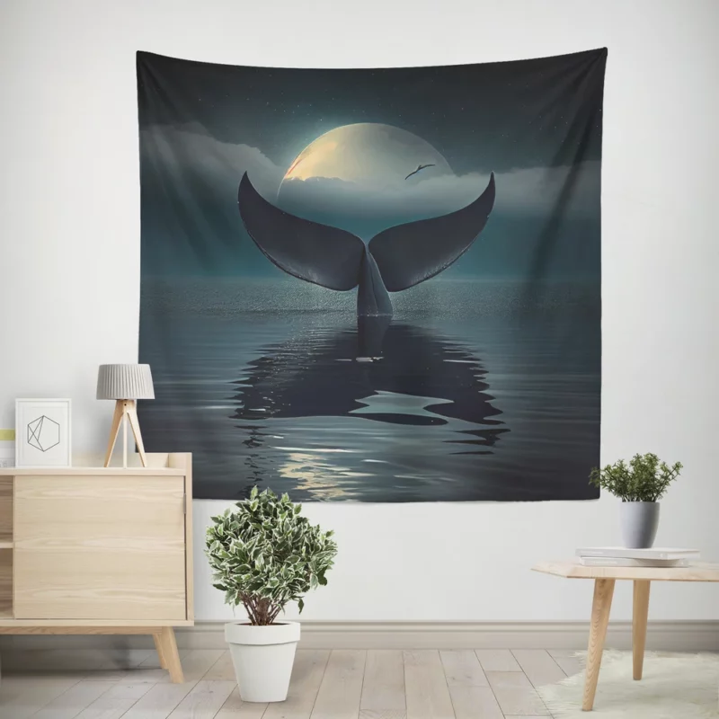 Whale Tail at Night Wall Tapestry
