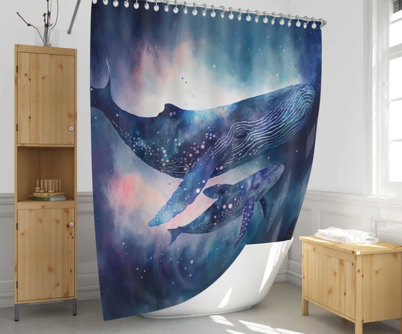 Whale With Her Calf Shower Curtain 1