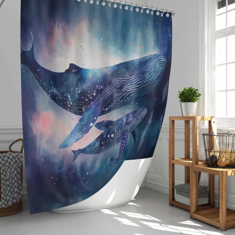 Whale With Her Calf Shower Curtain