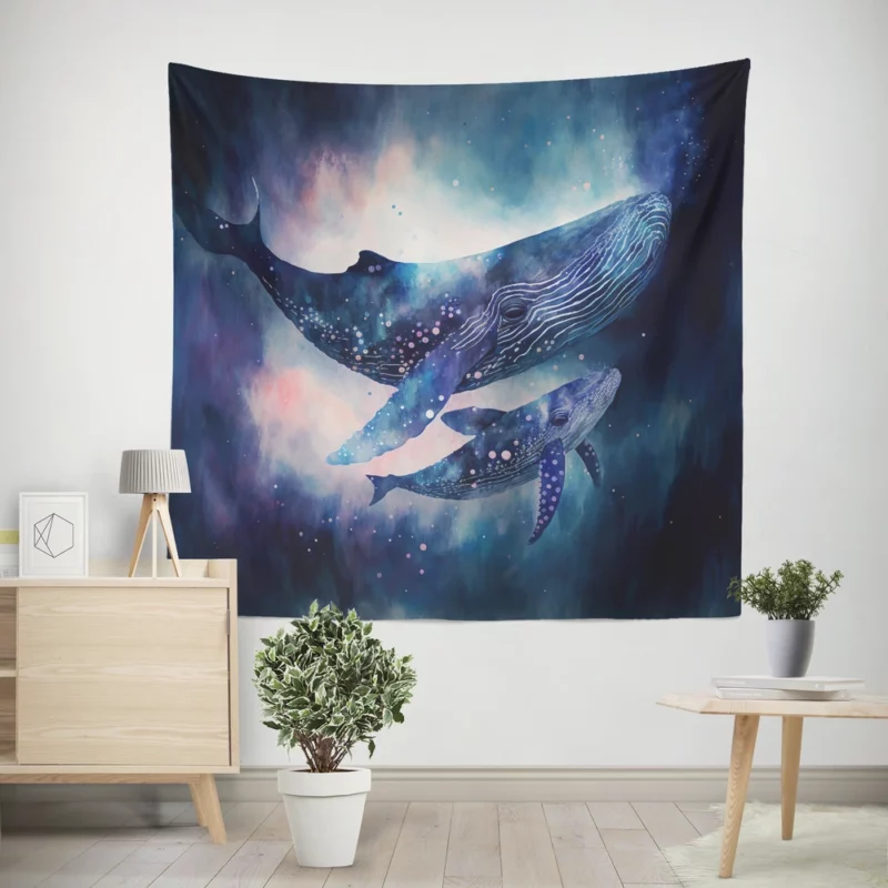 Whale With Her Calf Wall Tapestry