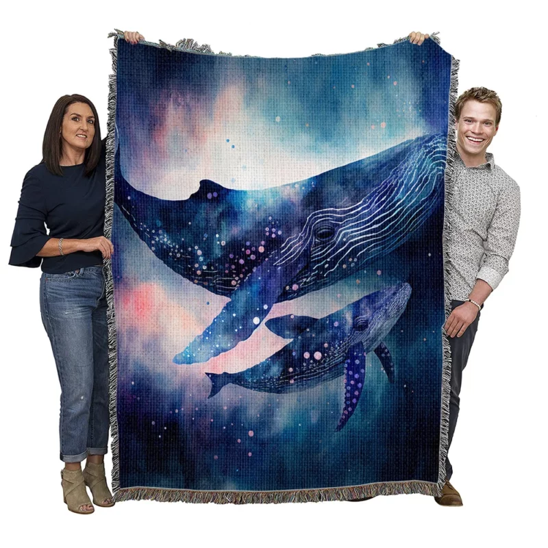 Whale With Her Calf Woven Blanket