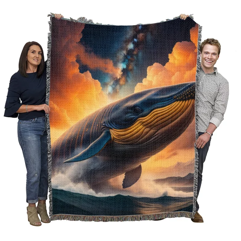 Whale With Label Woven Blanket