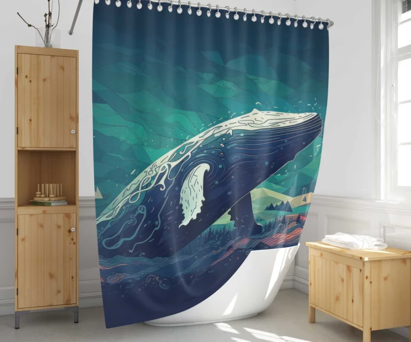 Whale in the Blue Sea Shower Curtain 1