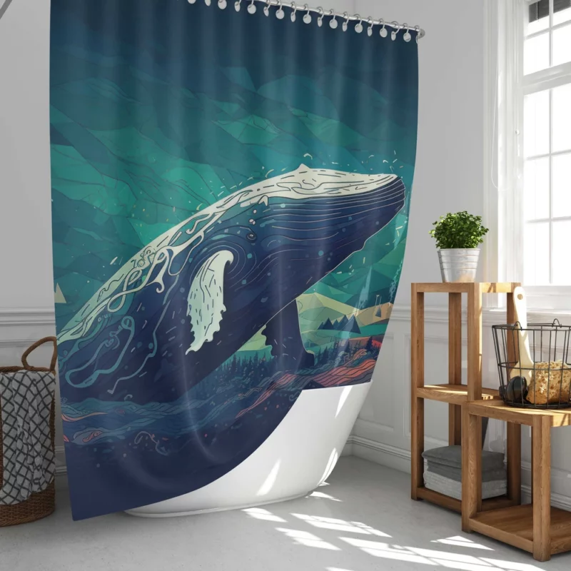 Whale in the Blue Sea Shower Curtain