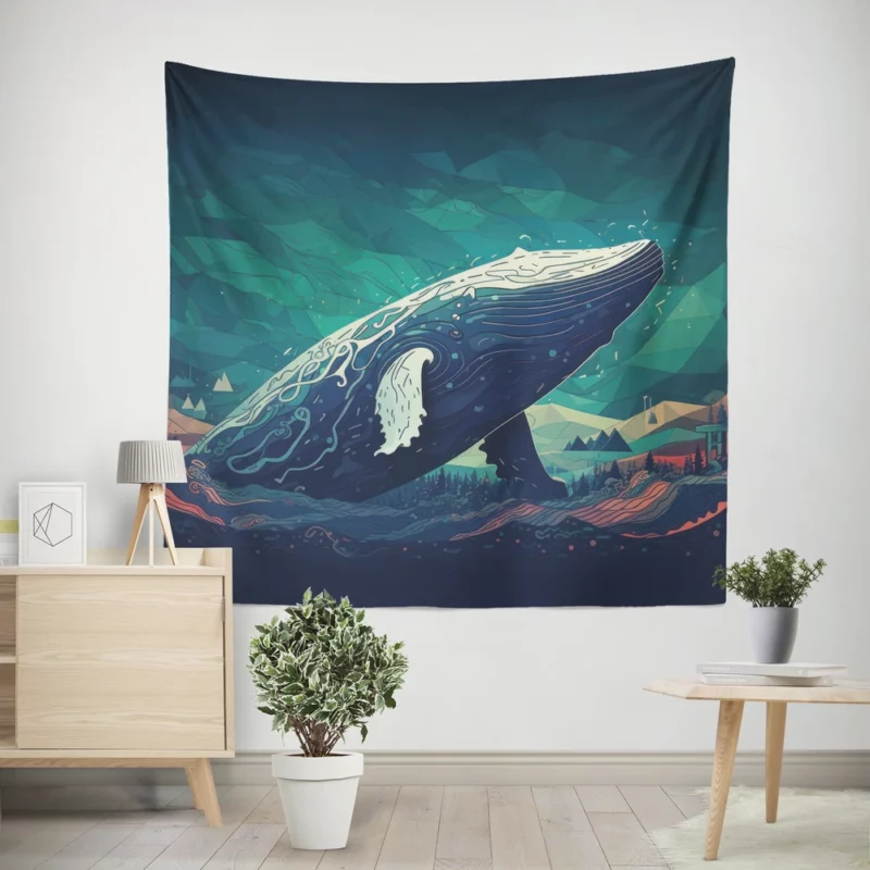 Whale in the Blue Sea Wall Tapestry