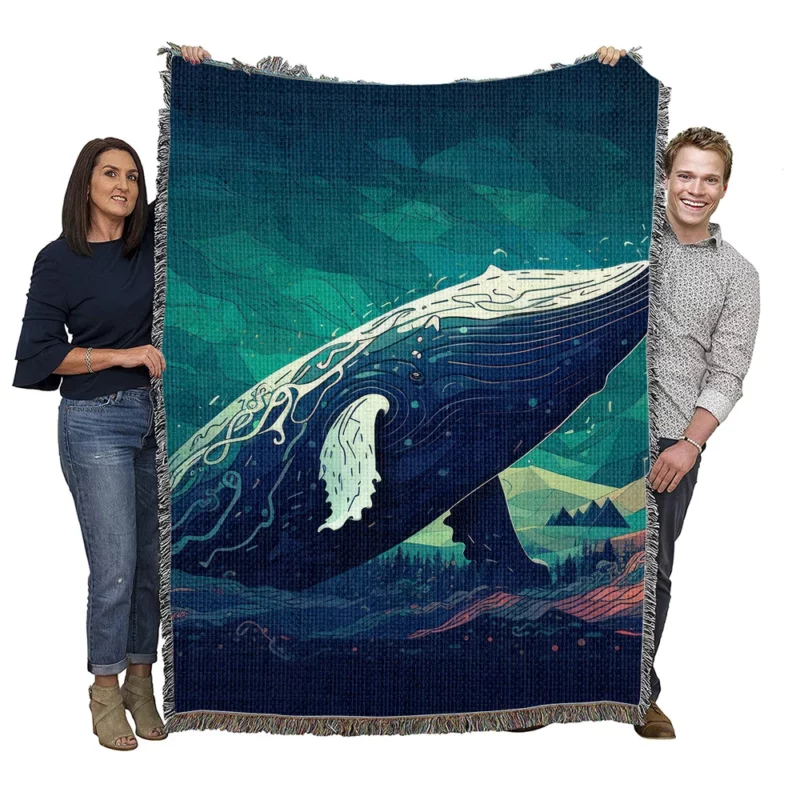 Whale in the Blue Sea Woven Blanket