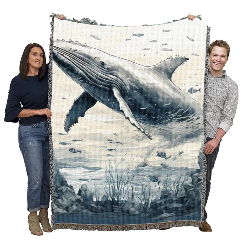 Whale in the Sea Illustration Woven Blanket