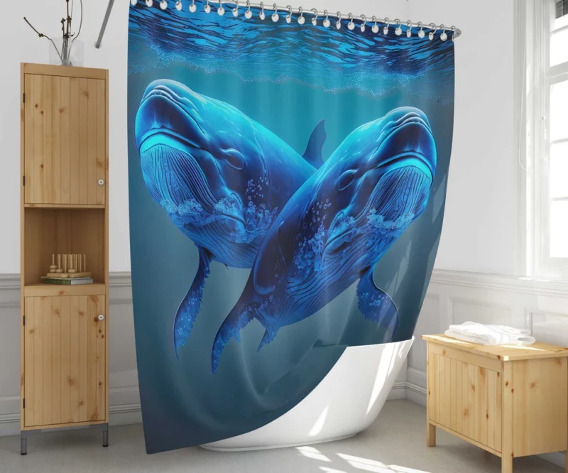 Whales Playing in the Ocean Shower Curtain 1