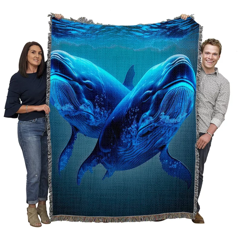 Whales Playing in the Ocean Woven Blanket