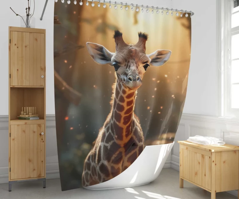 Whimsical Giraffe and Girl Shower Curtain 1