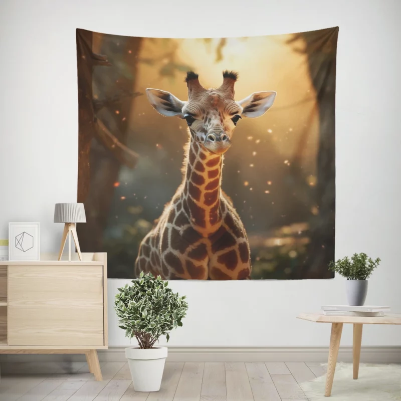 Whimsical Giraffe and Girl Wall Tapestry