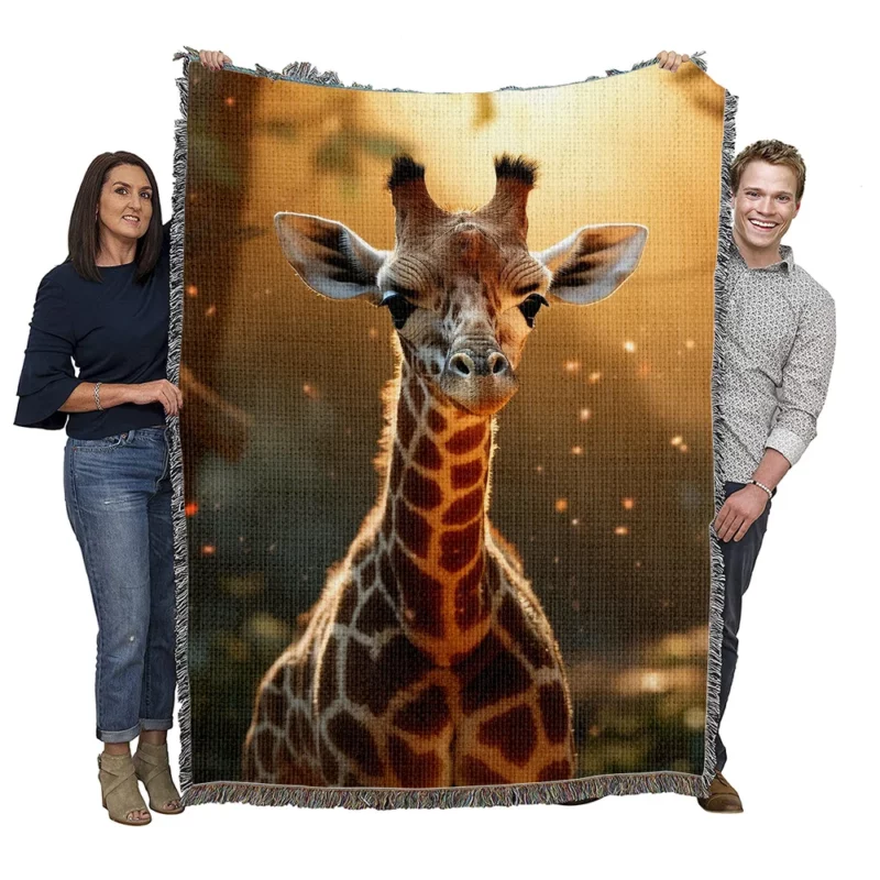 Whimsical Giraffe and Girl Woven Blanket