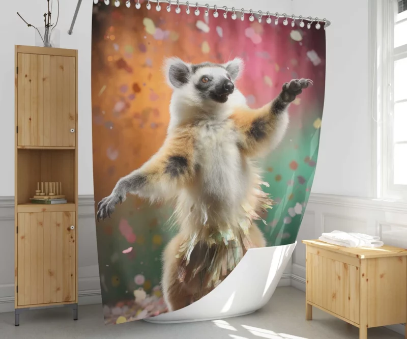 Whimsical Lemur Madagascar Dance Shower Curtain 1