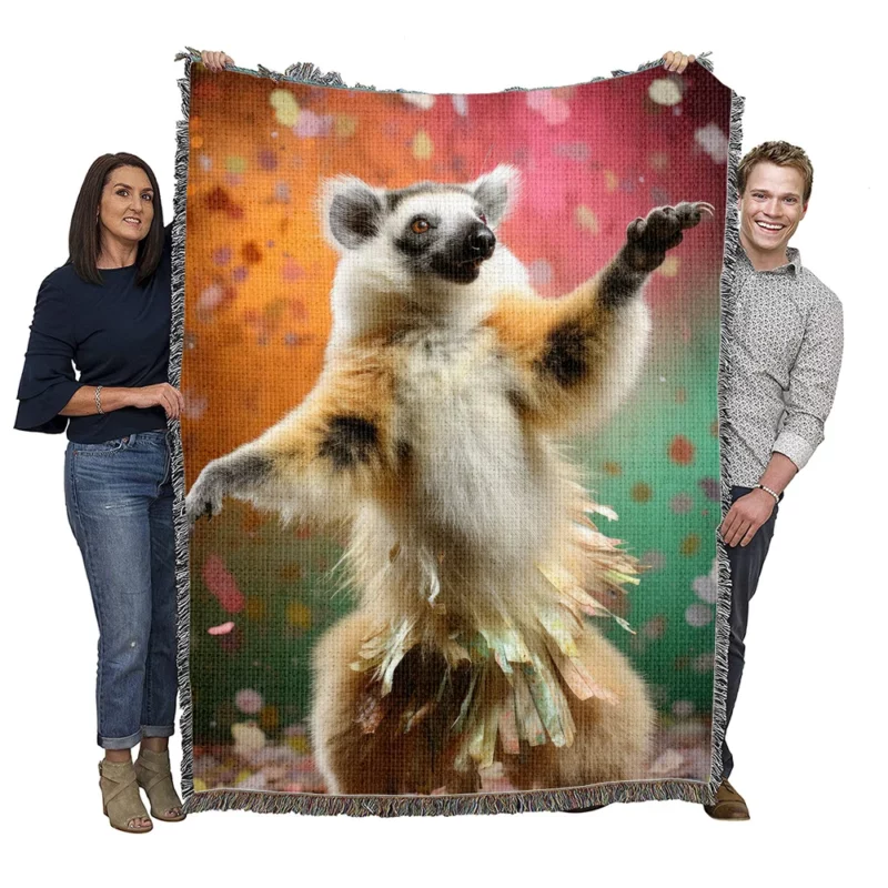 Whimsical Lemur Madagascar Dance Woven Blanket