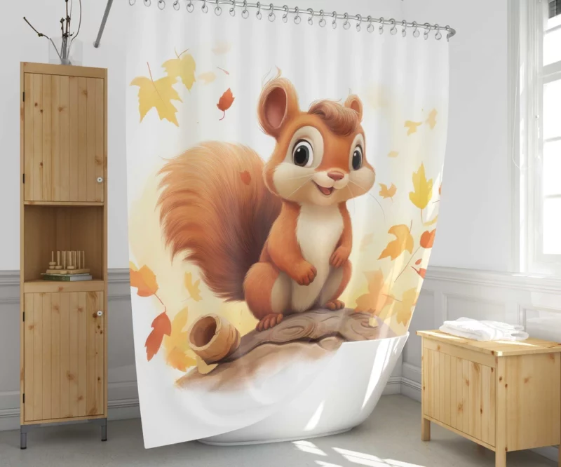 Whimsical Squirrel in Playful Children Illustration Shower Curtain 1