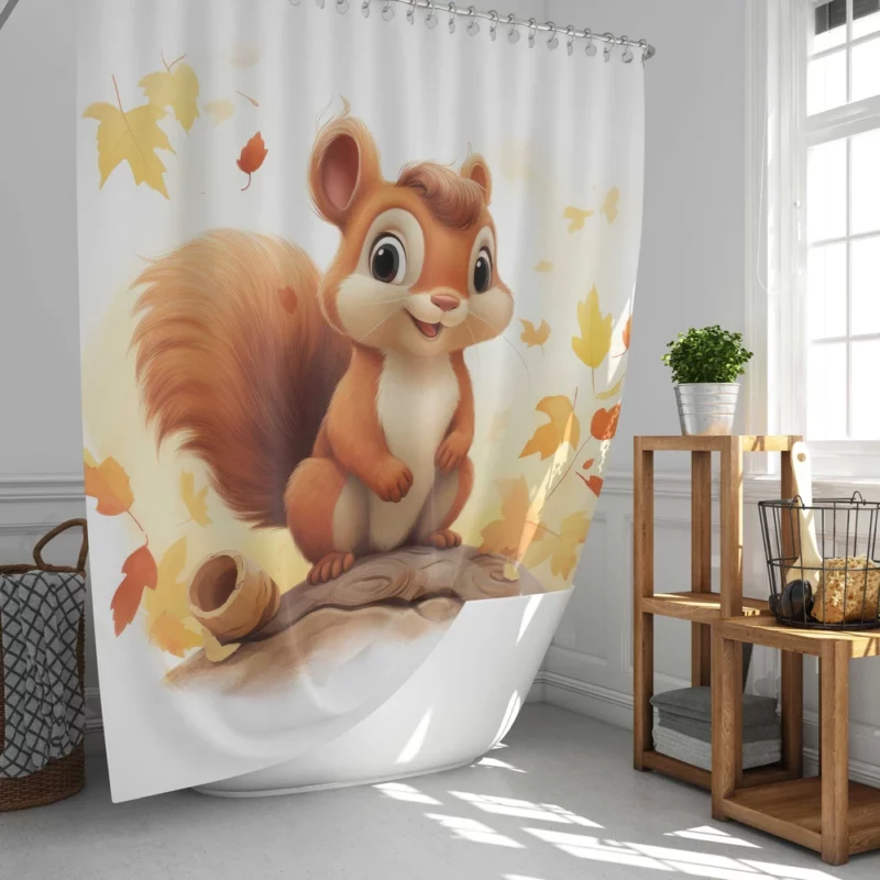 Whimsical Squirrel in Playful Children Illustration Shower Curtain