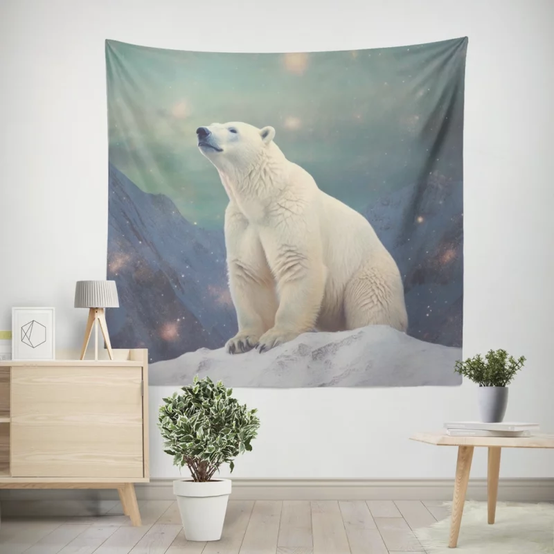 White Bear on a Snowy Peak Wall Tapestry