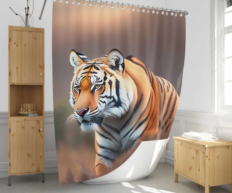 White Bengal Tiger in Snowy Forest Shower Curtain 1