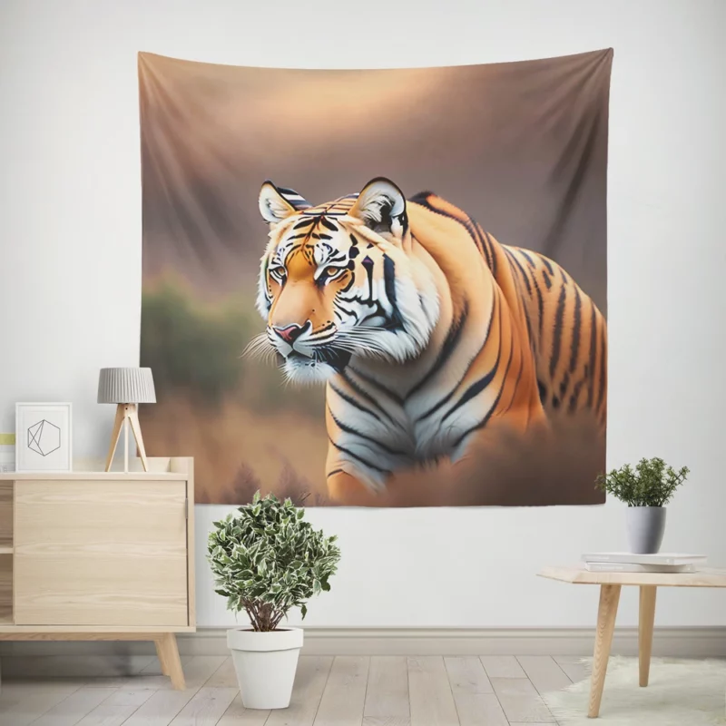White Bengal Tiger in Snowy Forest Wall Tapestry