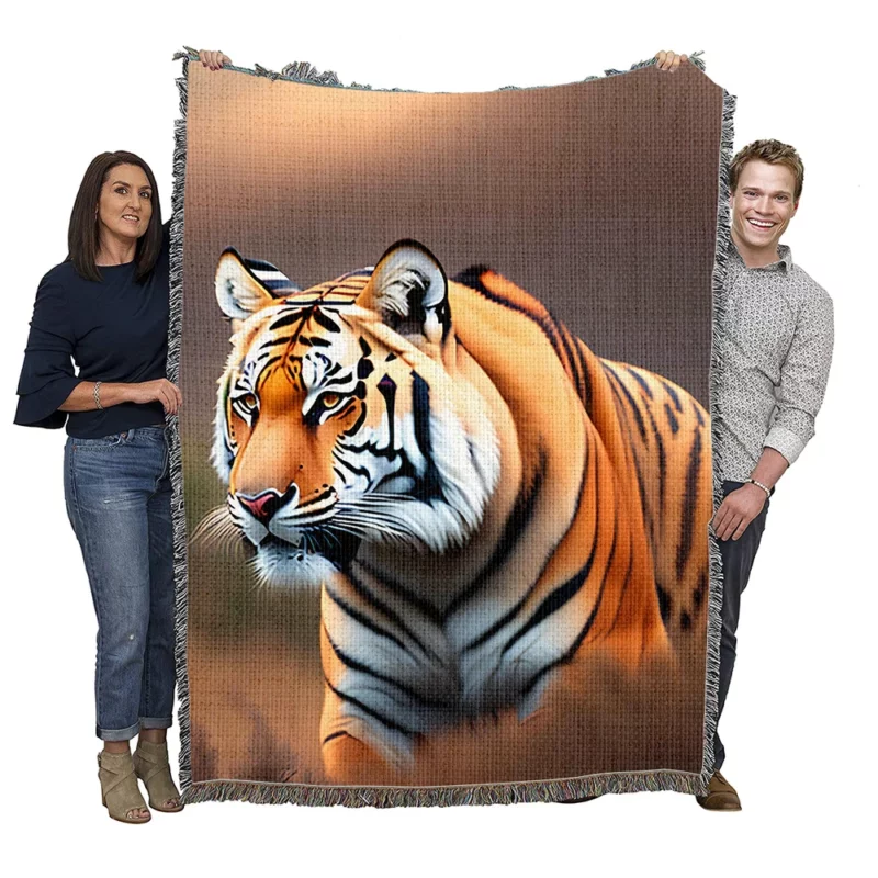 White Bengal Tiger in Snowy Forest Woven Blanket