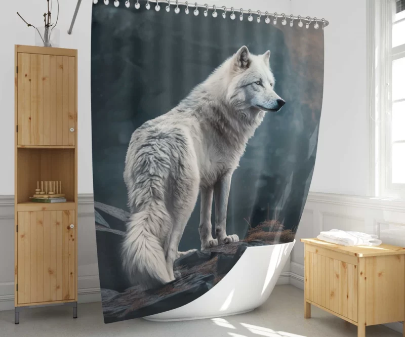 White Wolf AI Artwork Shower Curtain 1