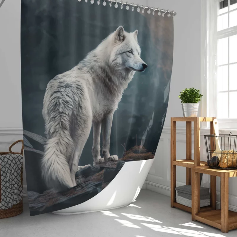White Wolf AI Artwork Shower Curtain