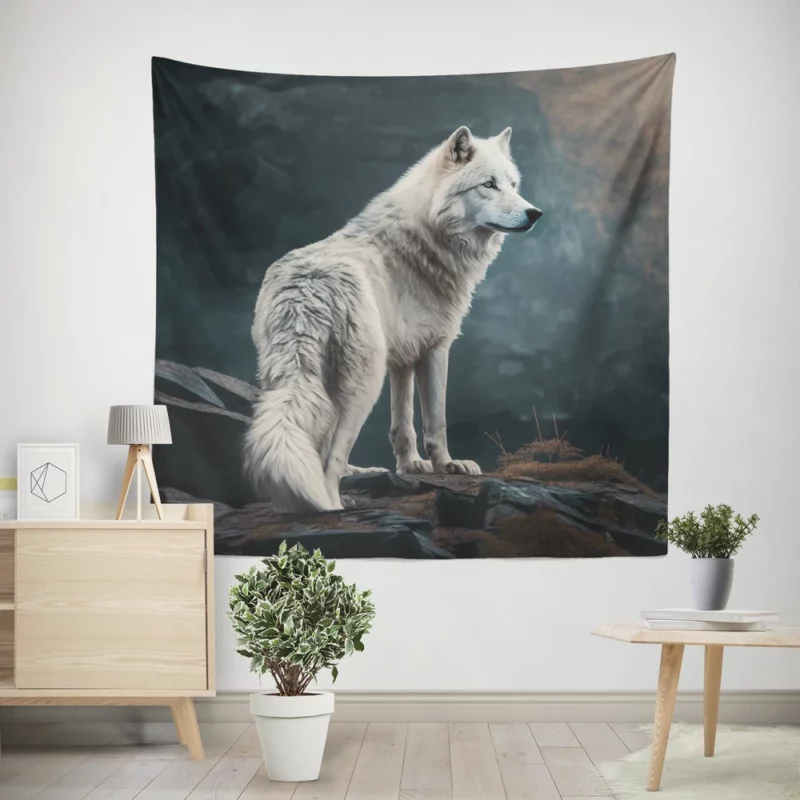 White Wolf AI Artwork Wall Tapestry