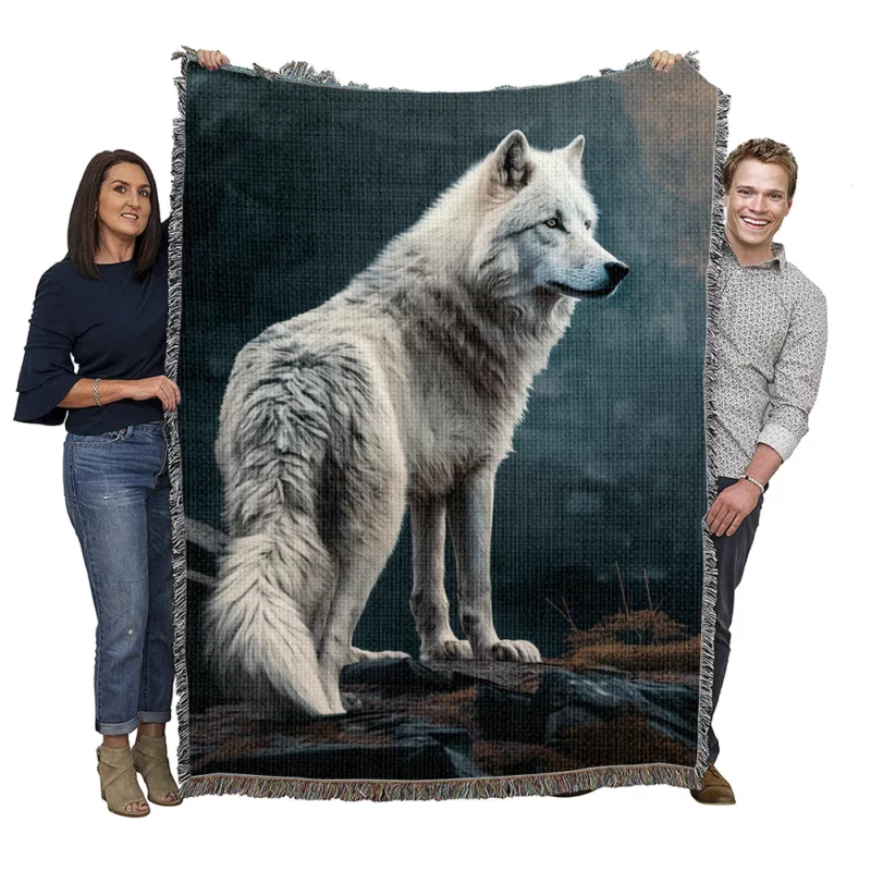 White Wolf AI Artwork Woven Blanket